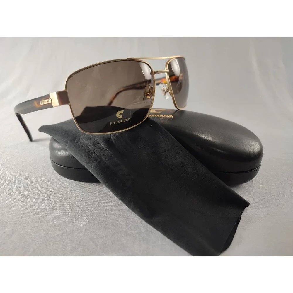 Carrera‎ 8063/S AOZSP Matte Gold Brown Polarized Navigator Sunglasses 61mm